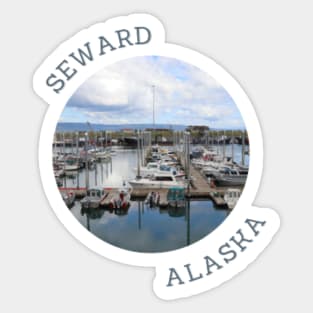 Seward Alaska Boat Harbor and Mountains Sticker